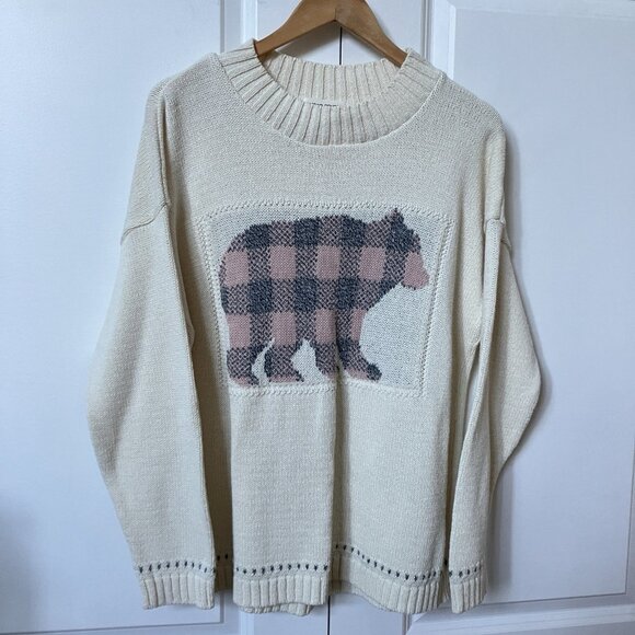 Cotton Country Sweater Womens L White Laurentian Polar Bear Phoebe Friends - Picture 4 of 8